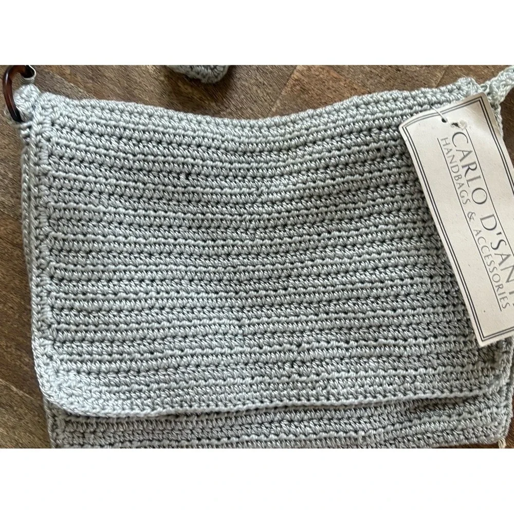 Carlo D'Santi Knit Grey Silver Crossbody Bag Purse‎